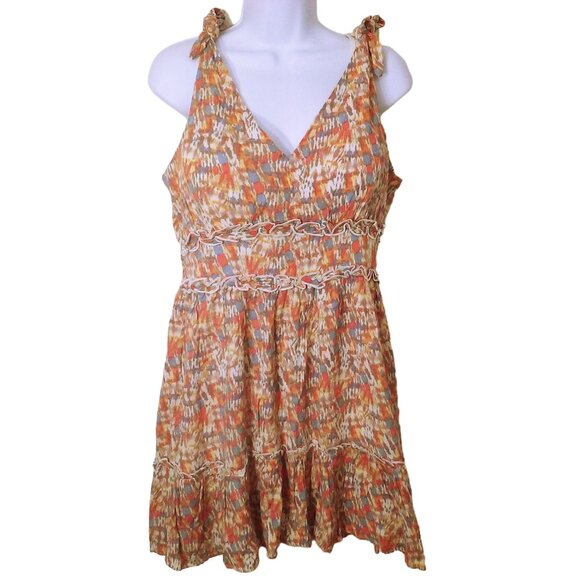 Gypsies+Moondust Tiered Ruffle Mini Sun Dress Lady-L Knot-Straps Smocked HiWaist - Picture 1 of 14